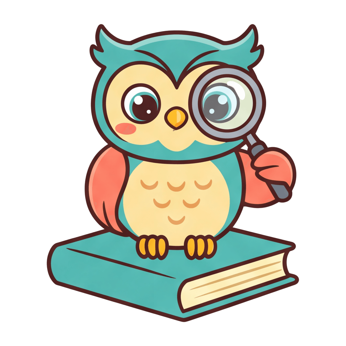 Kavi, the KAVI owl, exploring with a magnifying glass