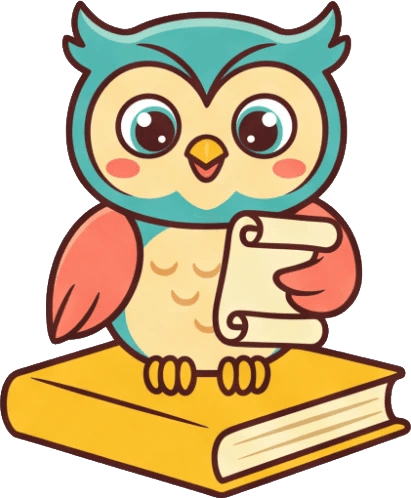 Kavi, the KAVI owl, holding a certificate scroll