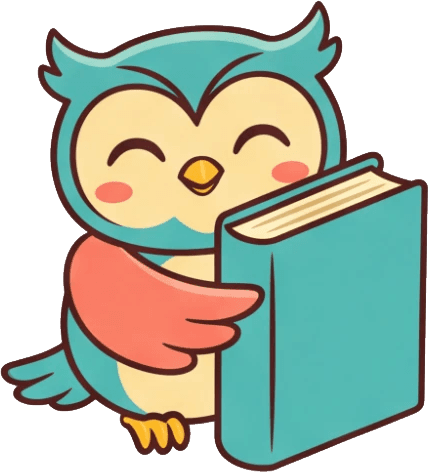Kavi, the KAVI owl, hugging a book