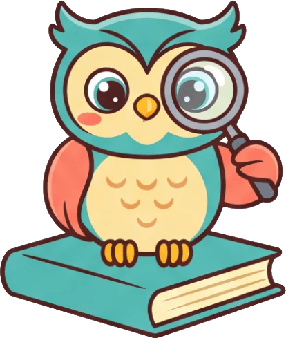 Kavi, the KAVI owl, exploring with a magnifying glass