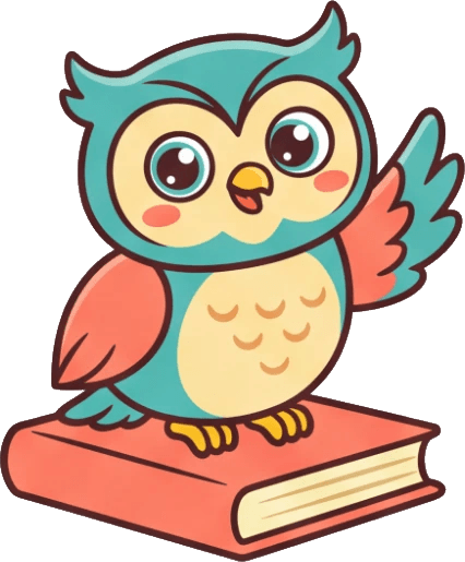 Kavi, the KAVI owl, waving hello on a book