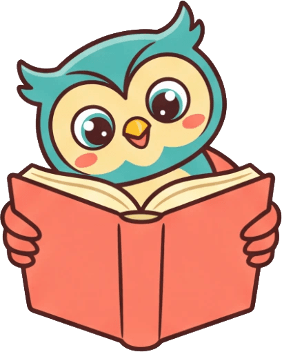 Kavi, the KAVI owl, reading a book