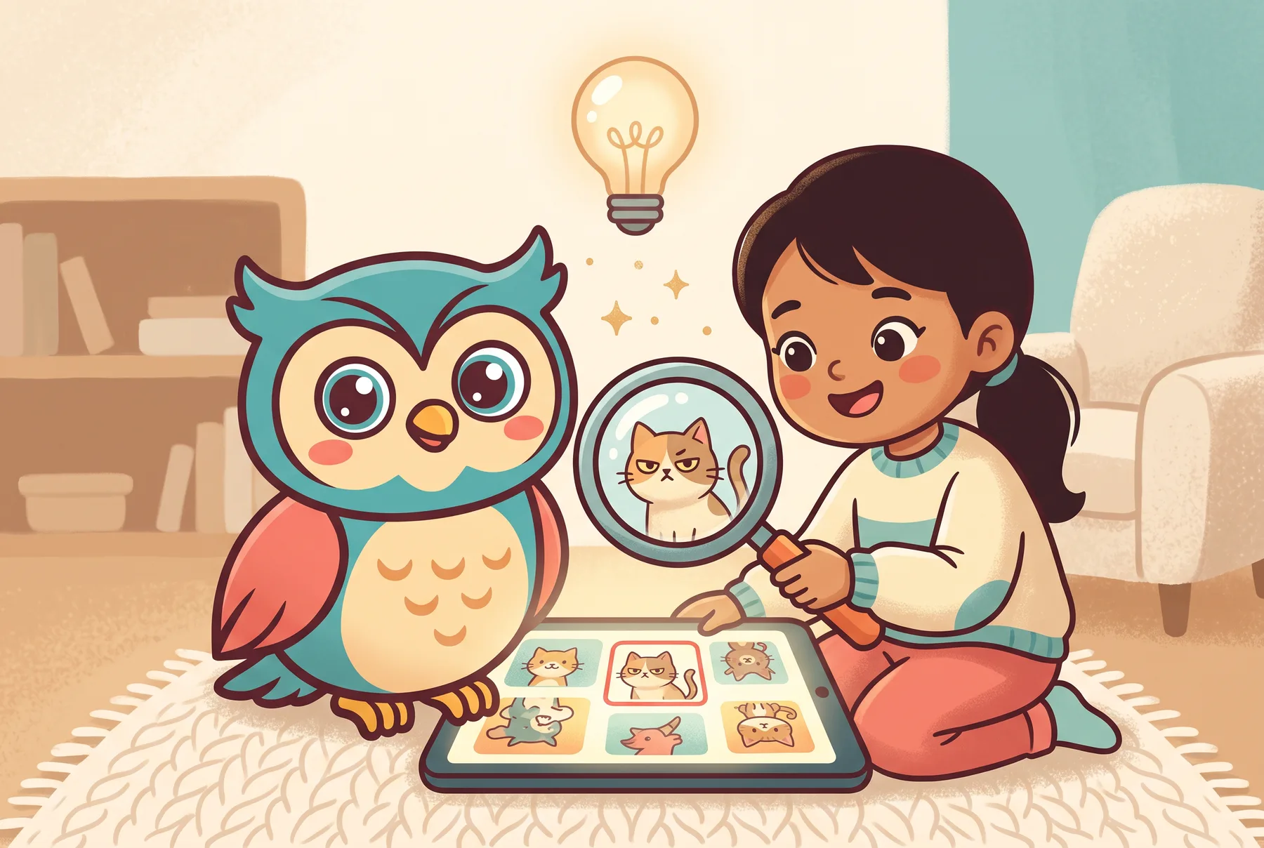 Kavi and a child checking whether an image is real or AI-made
