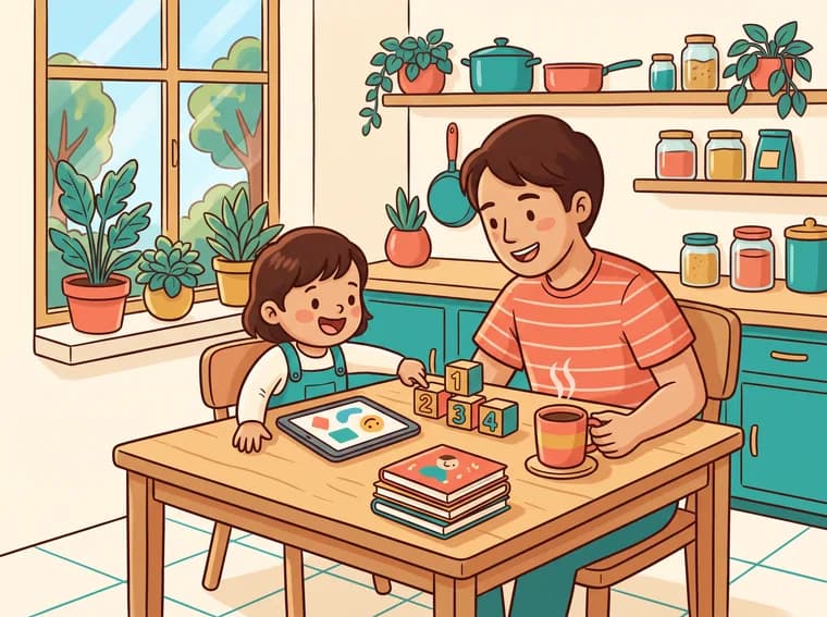 A parent and child doing a short learning activity together